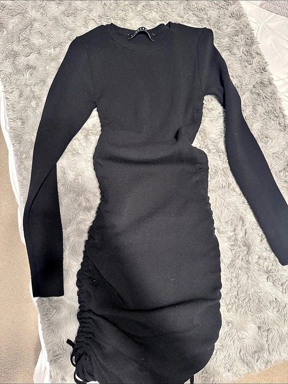 I.AM.GIA Katia Mini Dress Black Ruched Long Sleeve